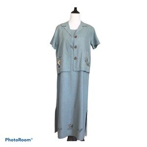 Vintage Maxi Dress and Jacket Top Floral Embellishment Carved Shell Buttons 8P